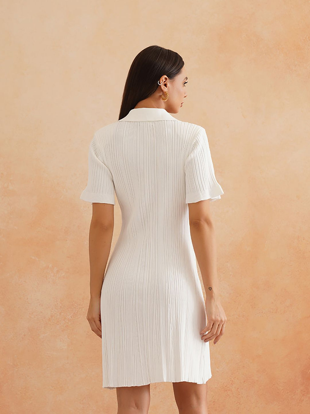 White Bodycon Lapel Collar Dress Beatnik