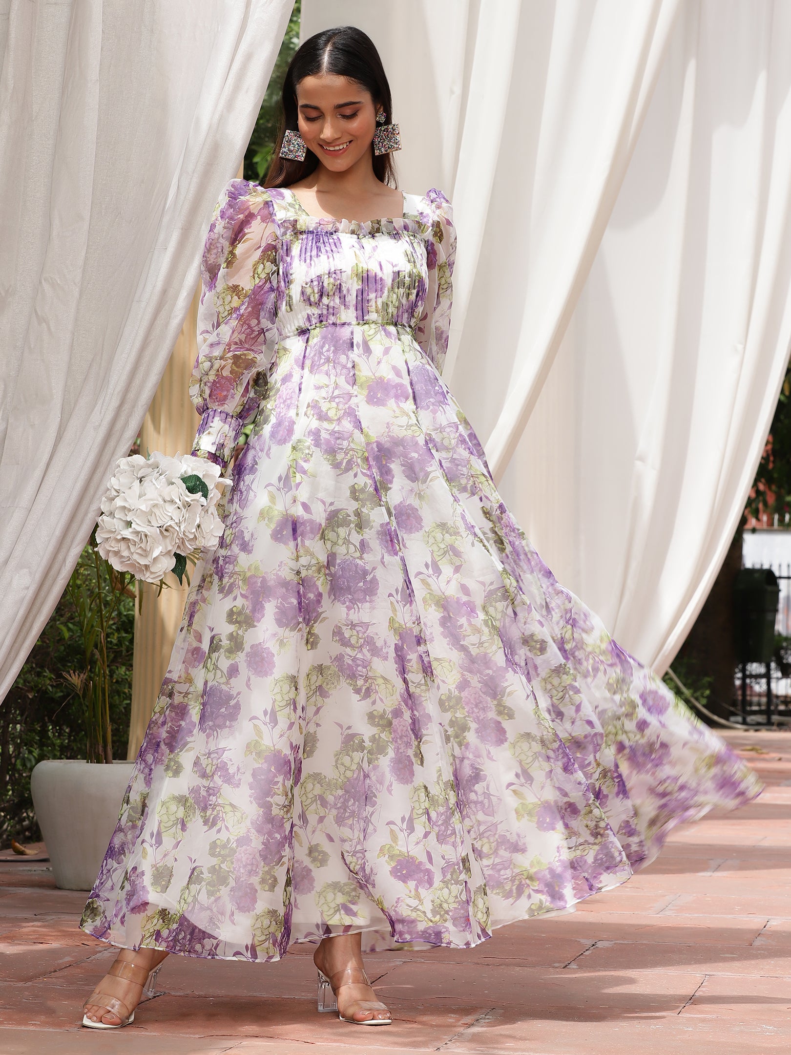 Beatnik Puff Sleeve Purple Ball Gown Dresses Beatnik India