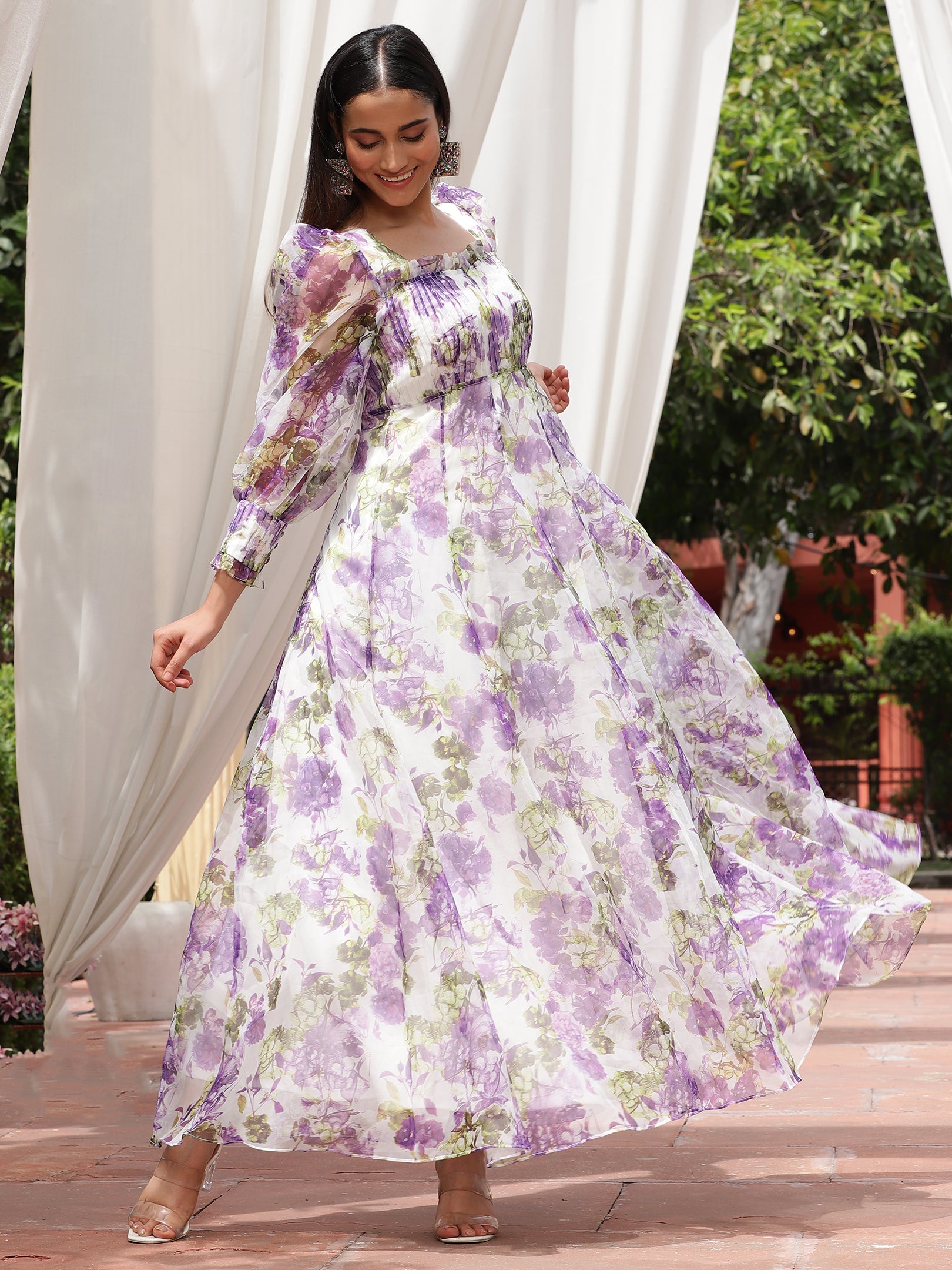 Beatnik Puff Sleeve Purple Ball Gown Dresses Beatnik India