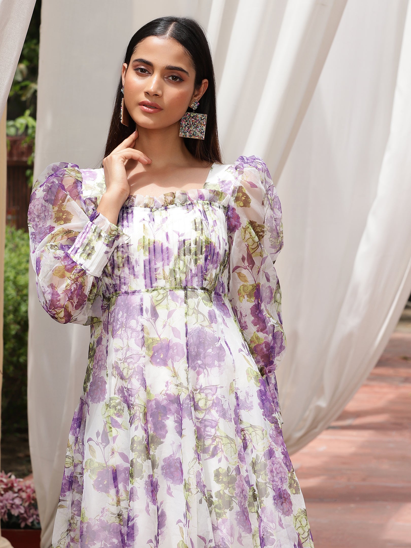 Beatnik Puff Sleeve Purple Ball Gown Dresses Beatnik India