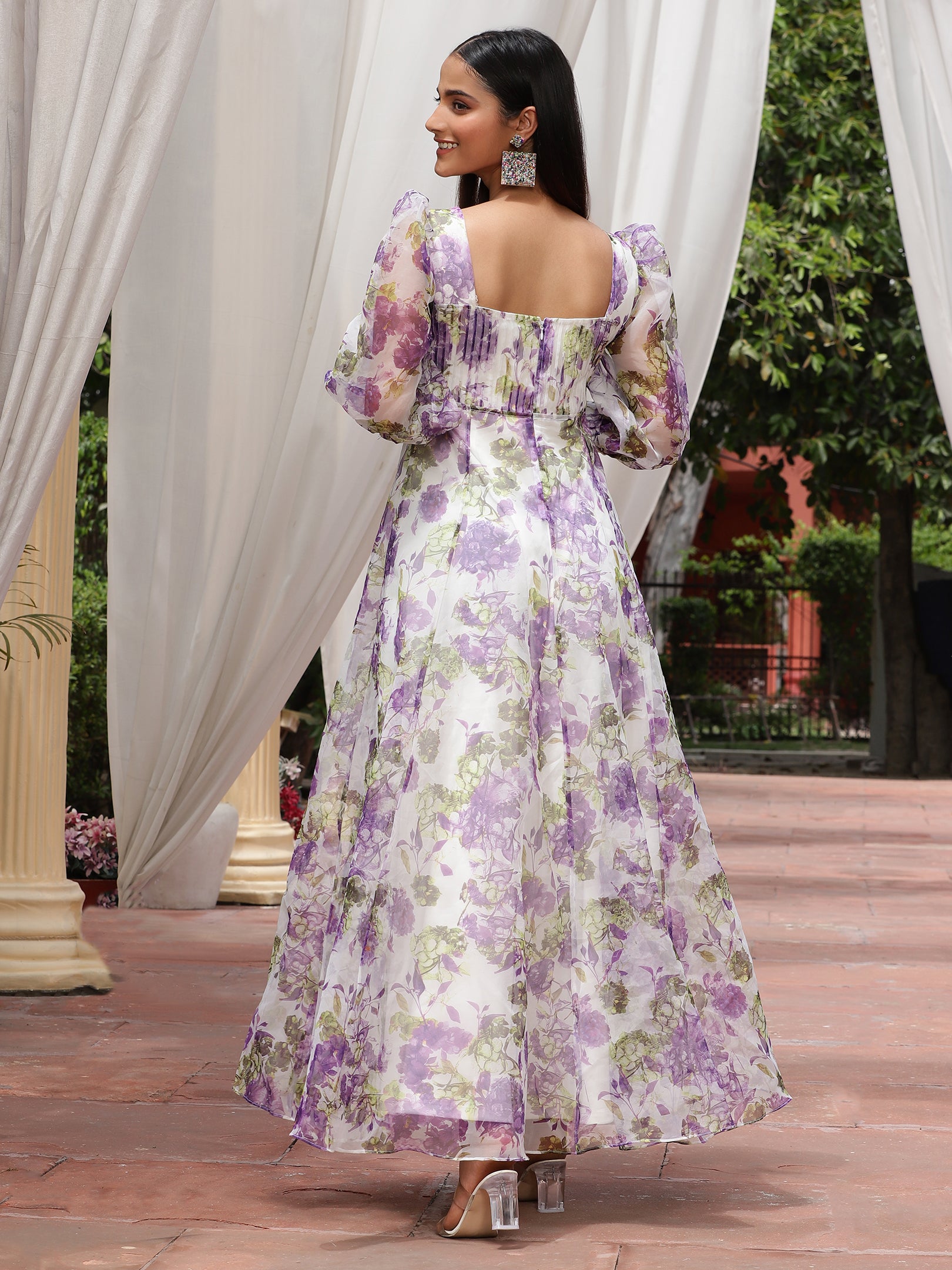 Beatnik Puff Sleeve Purple Ball Gown Dresses Beatnik India