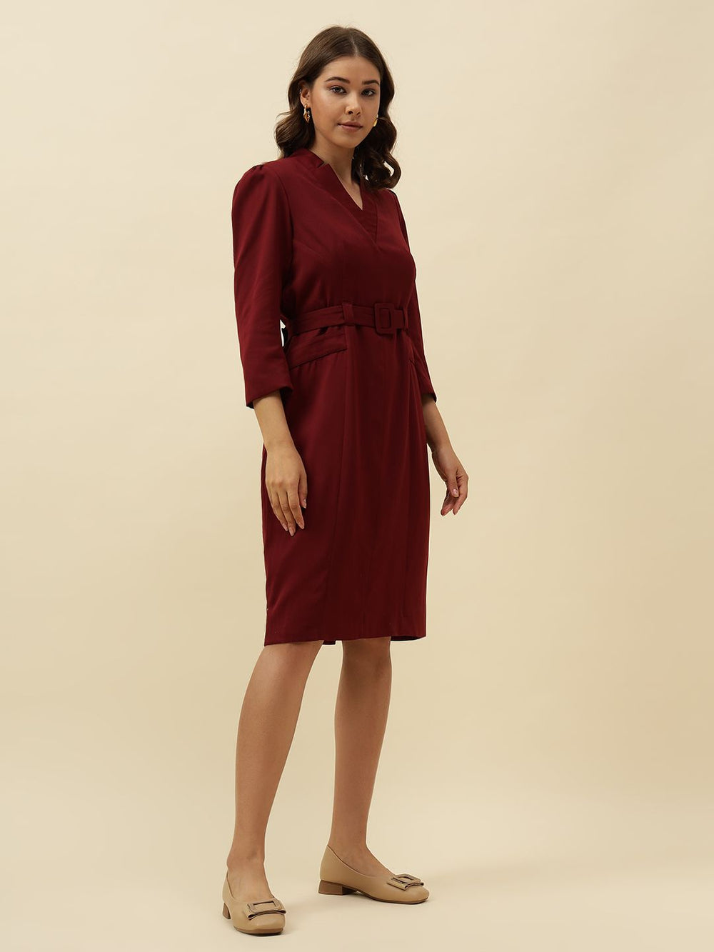 Maroon Bodycon Notched Lapel Dress Beatnik