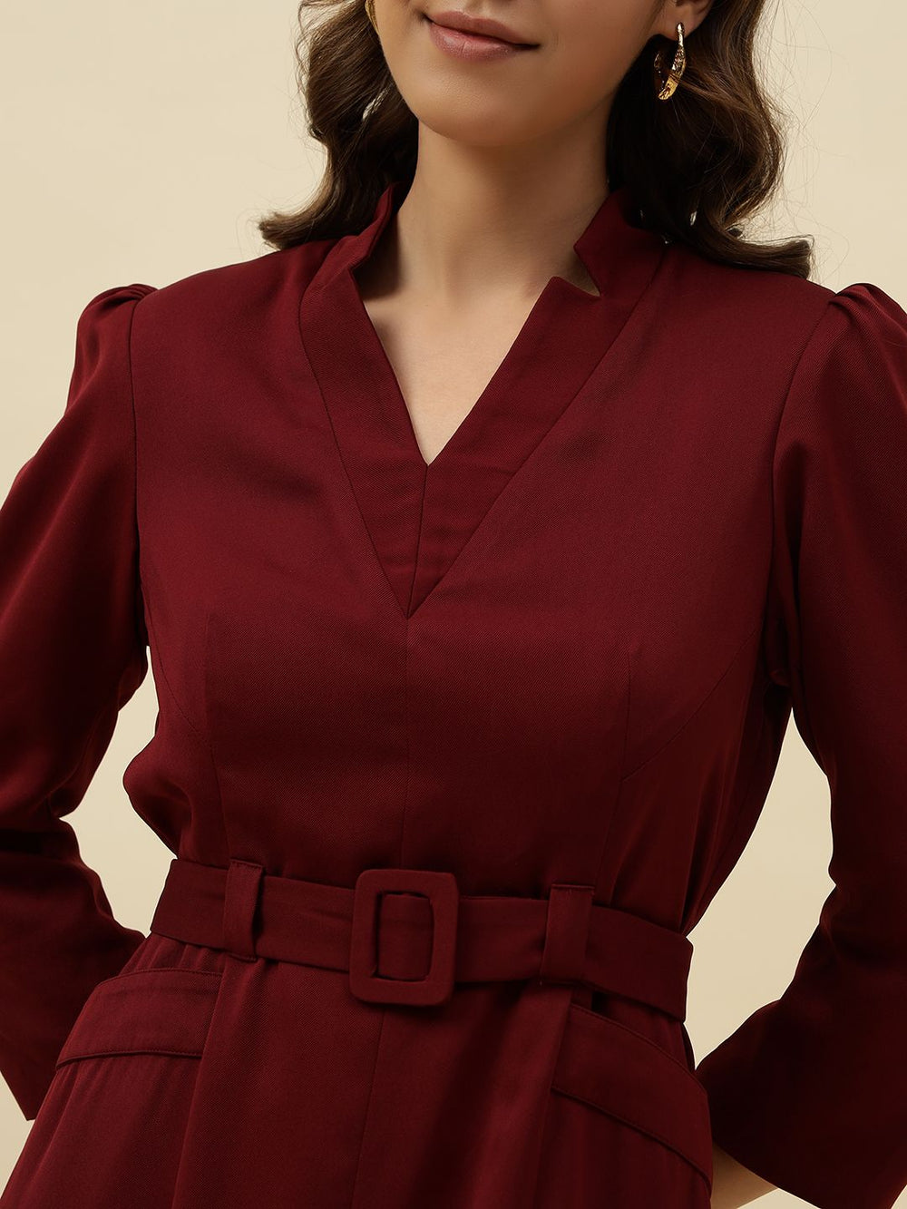 Maroon Bodycon Notched Lapel Dress Beatnik