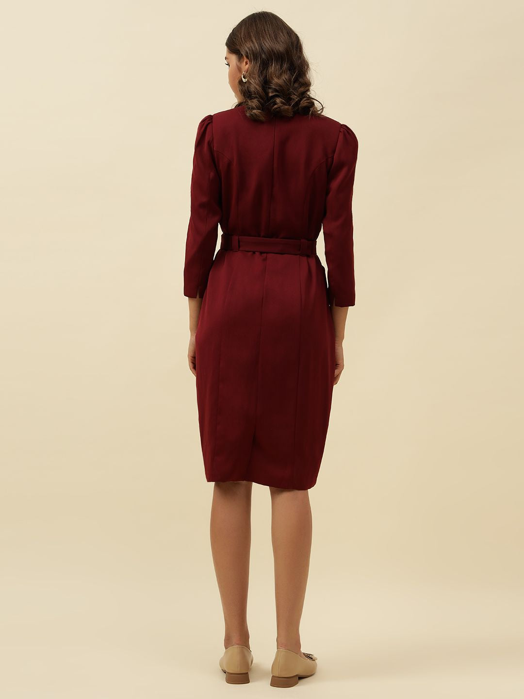 Maroon Bodycon Notched Lapel Dress Beatnik