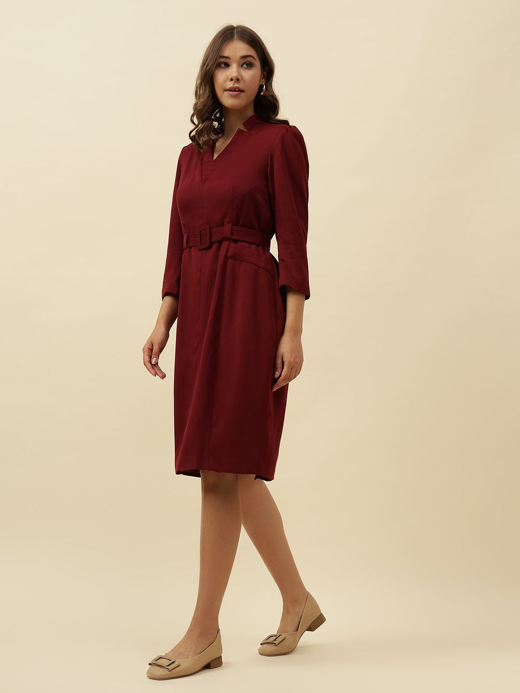 Maroon Bodycon Notched Lapel Dress Beatnik