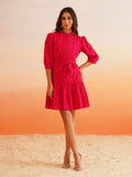 Fuchsia Peasant Womens Schiffli Dresses Beatnik