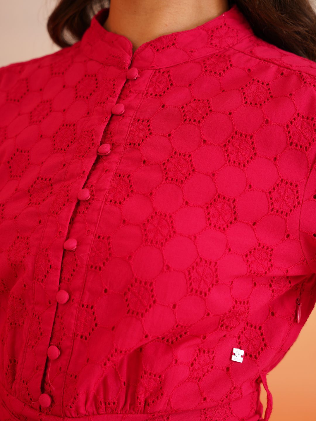 Fuchsia Peasant Womens Schiffli Dresses Beatnik