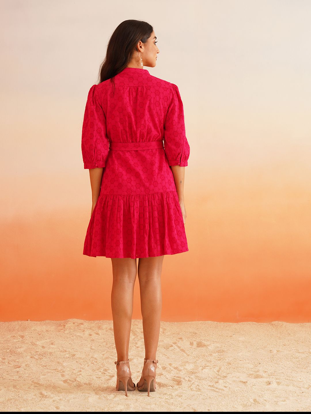 Fuchsia Peasant Womens Schiffli Dresses Beatnik