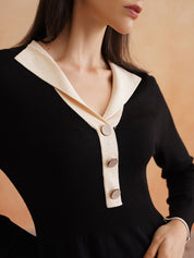 Black A-line V-neck Dress Beatnik