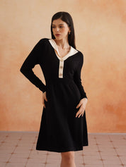 Black A-line V-neck Dress Beatnik