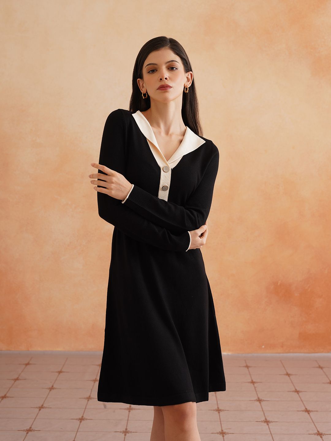 Black A-line V-neck Dress