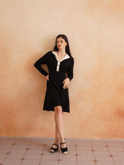 Black A-line V-neck Dress Beatnik