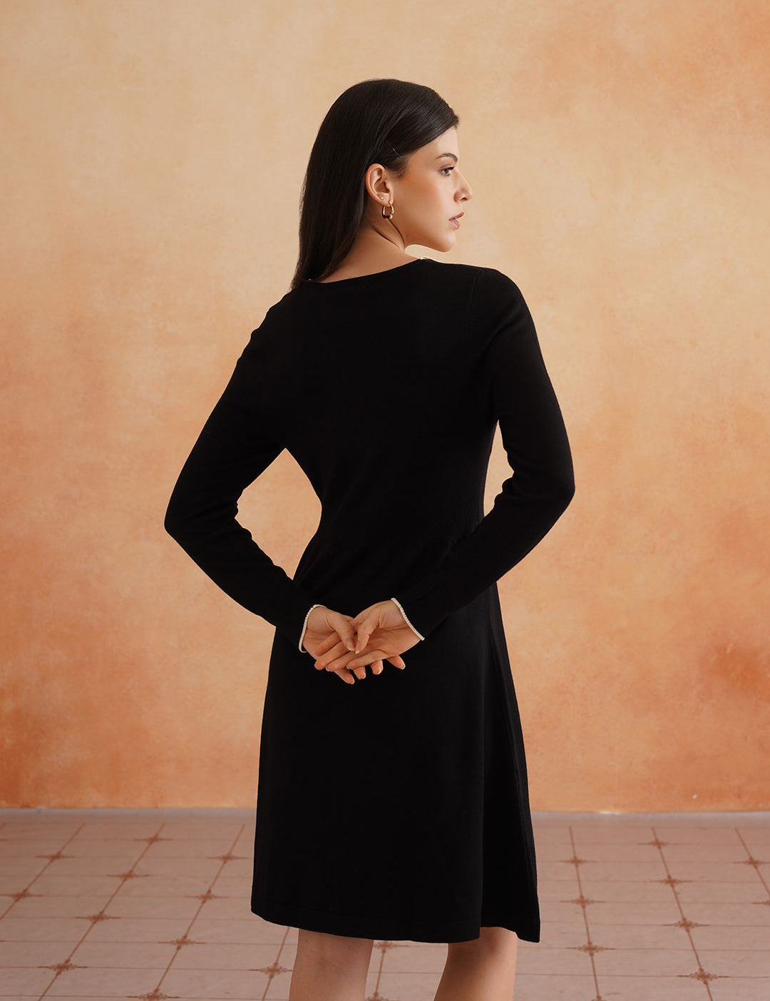 Black A-line V-neck Dress Beatnik