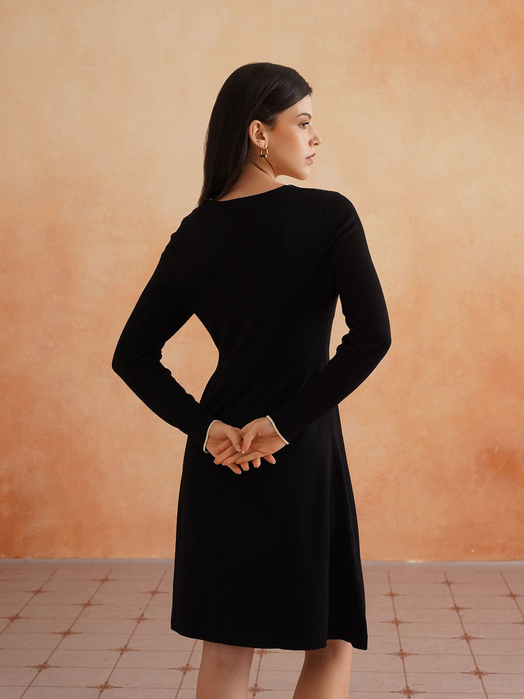 Black A-line V-neck Dress Beatnik