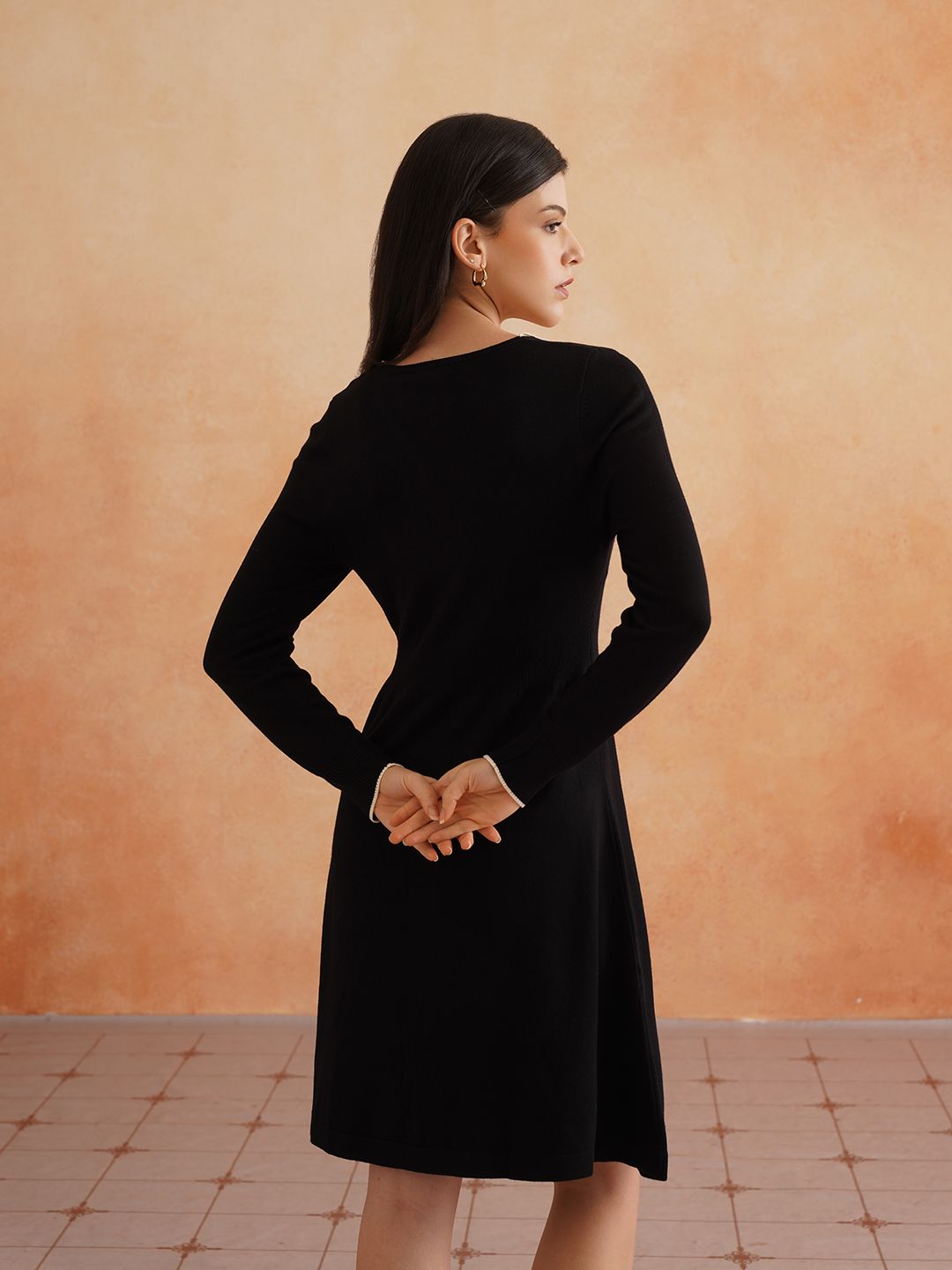 Black A-line V-neck Dress Beatnik