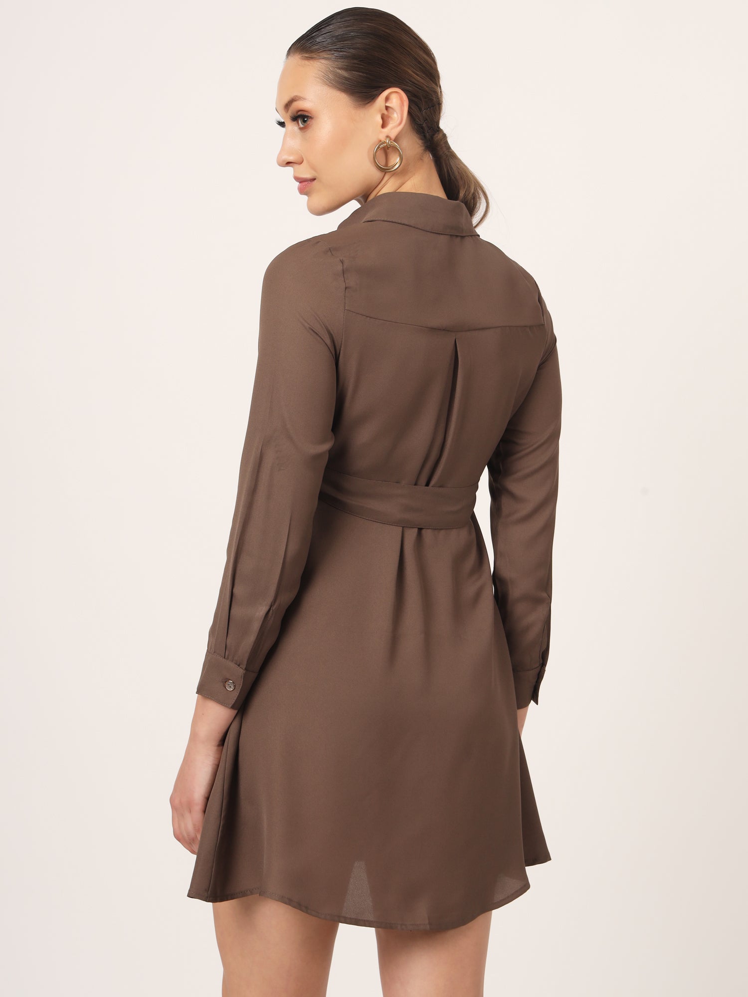 Beatnik Mini Shirt Saddle Brown Dress with Pockets Beatnik India