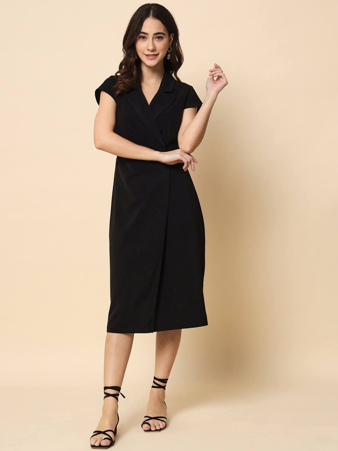 Beatnik Wrap Midi Solid Womens Dresses Beatnik India