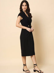 Beatnik Wrap Midi Solid Womens Dresses Beatnik India
