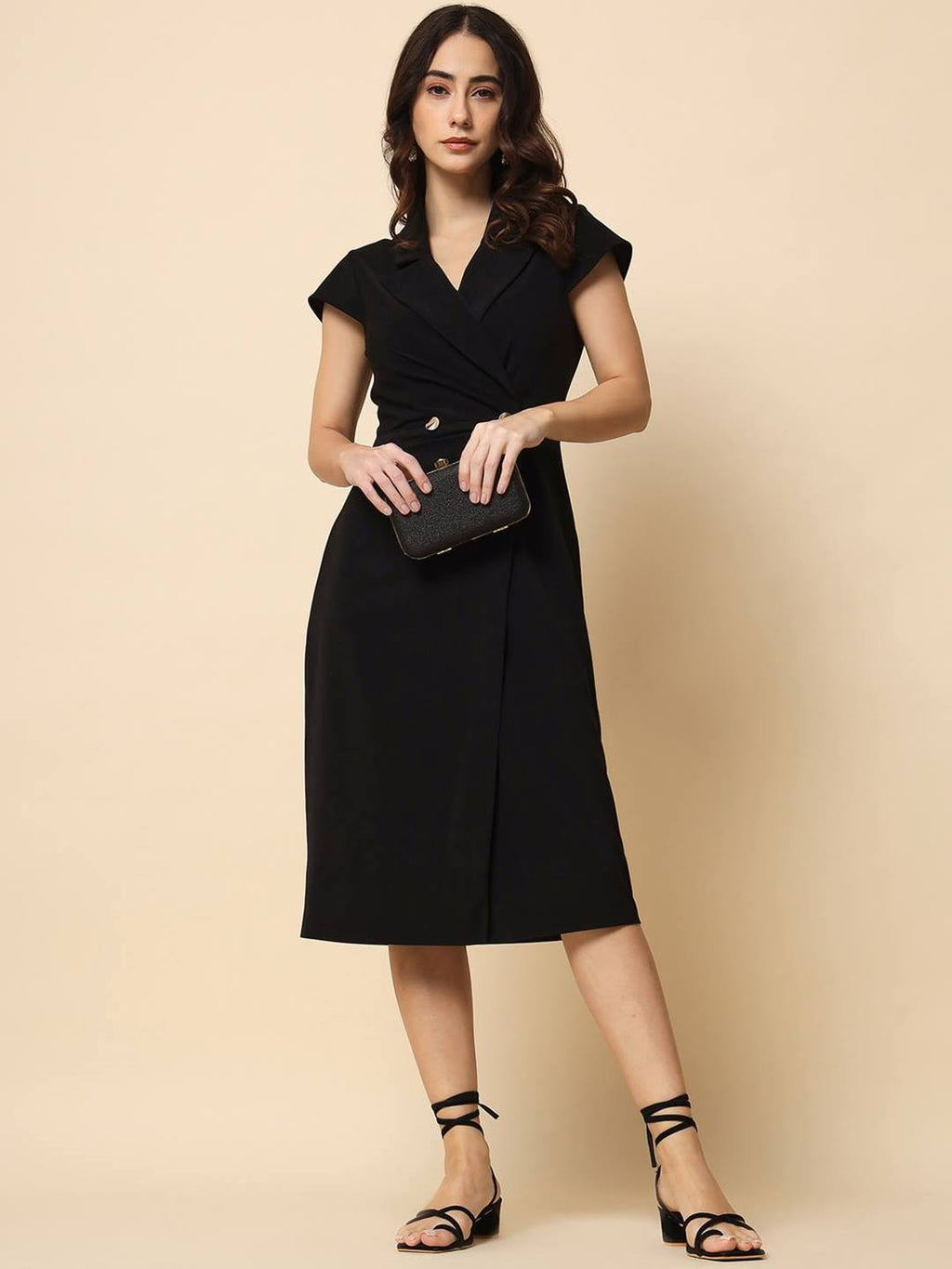 Beatnik Wrap Midi Solid Womens Dresses Beatnik India