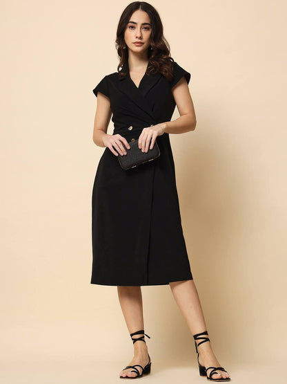 Beatnik Wrap Midi Solid Womens Dresses Beatnik India