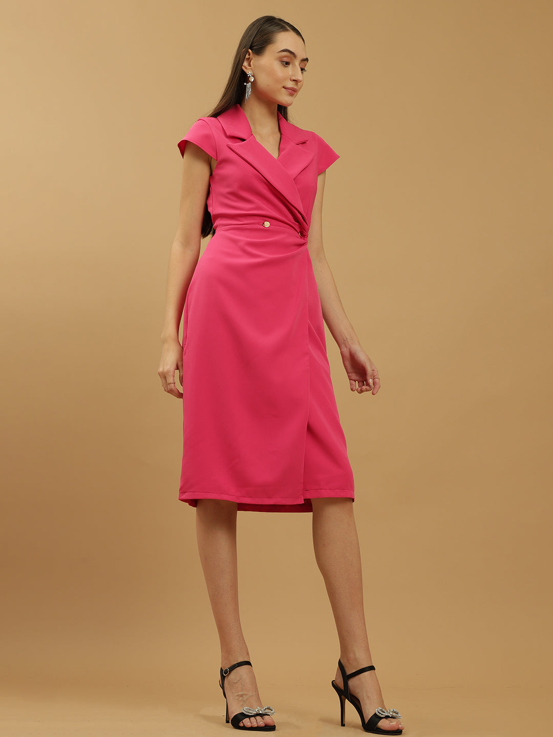Beatnik Wrap Midi Solid Womens Dresses Beatnik India