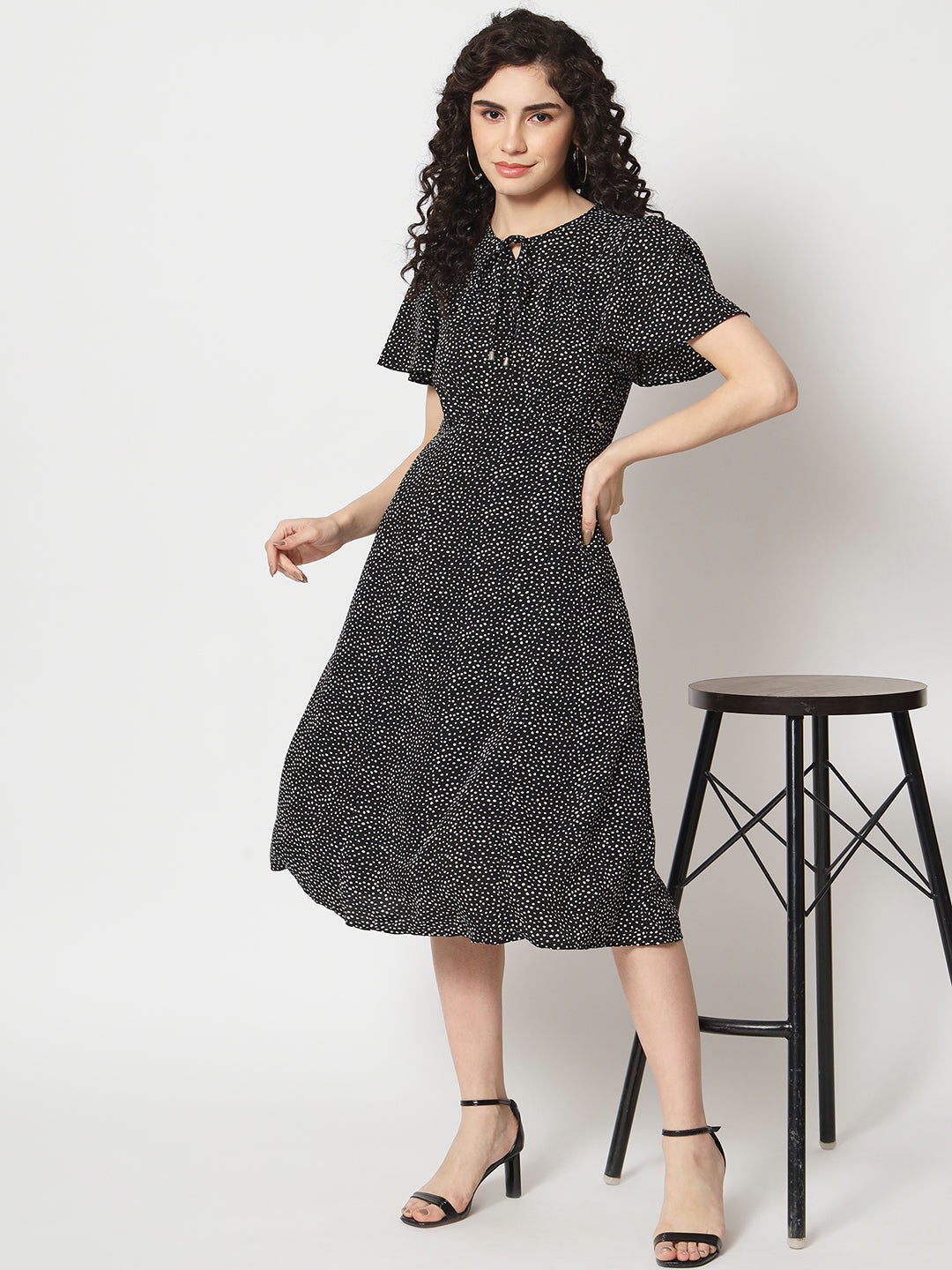 Beatnik Polyester Fitted Printed Shorts Sleeve Women Dresses Beatnik India