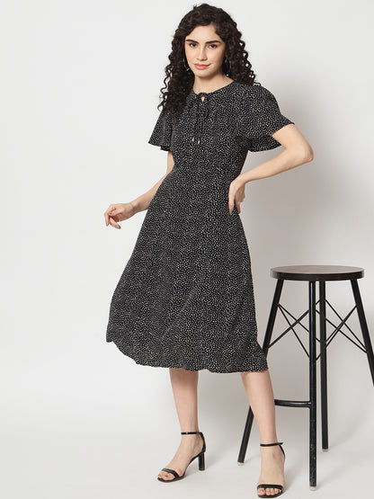 Beatnik Polyester Fitted Printed Shorts Sleeve Women Dresses Beatnik India