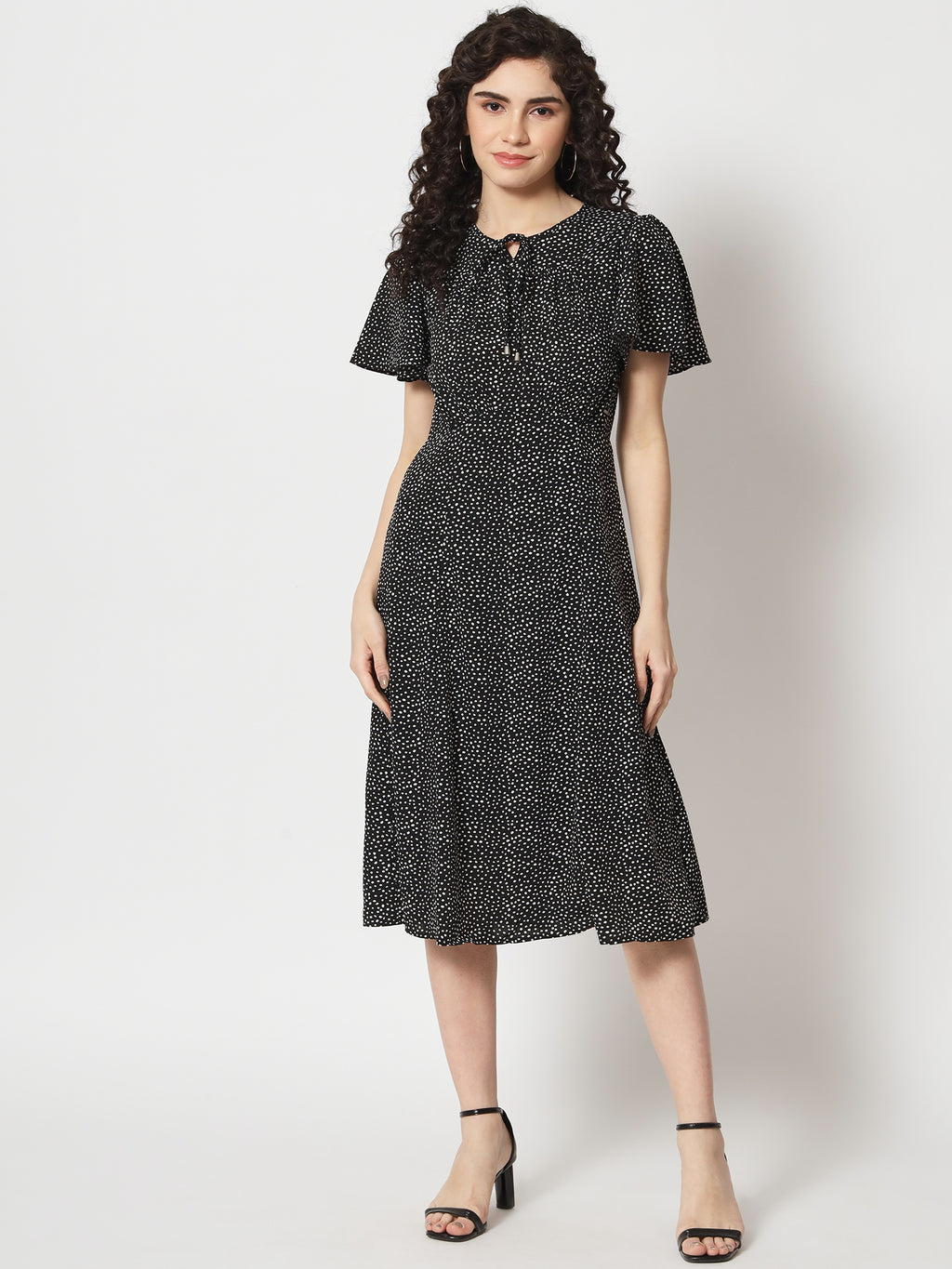 Beatnik Polyester Fitted Printed Shorts Sleeve Women Dresses Beatnik India