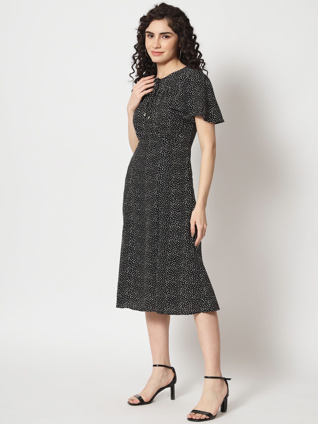 Beatnik Polyester Fitted Printed Shorts Sleeve Women Dresses Beatnik India