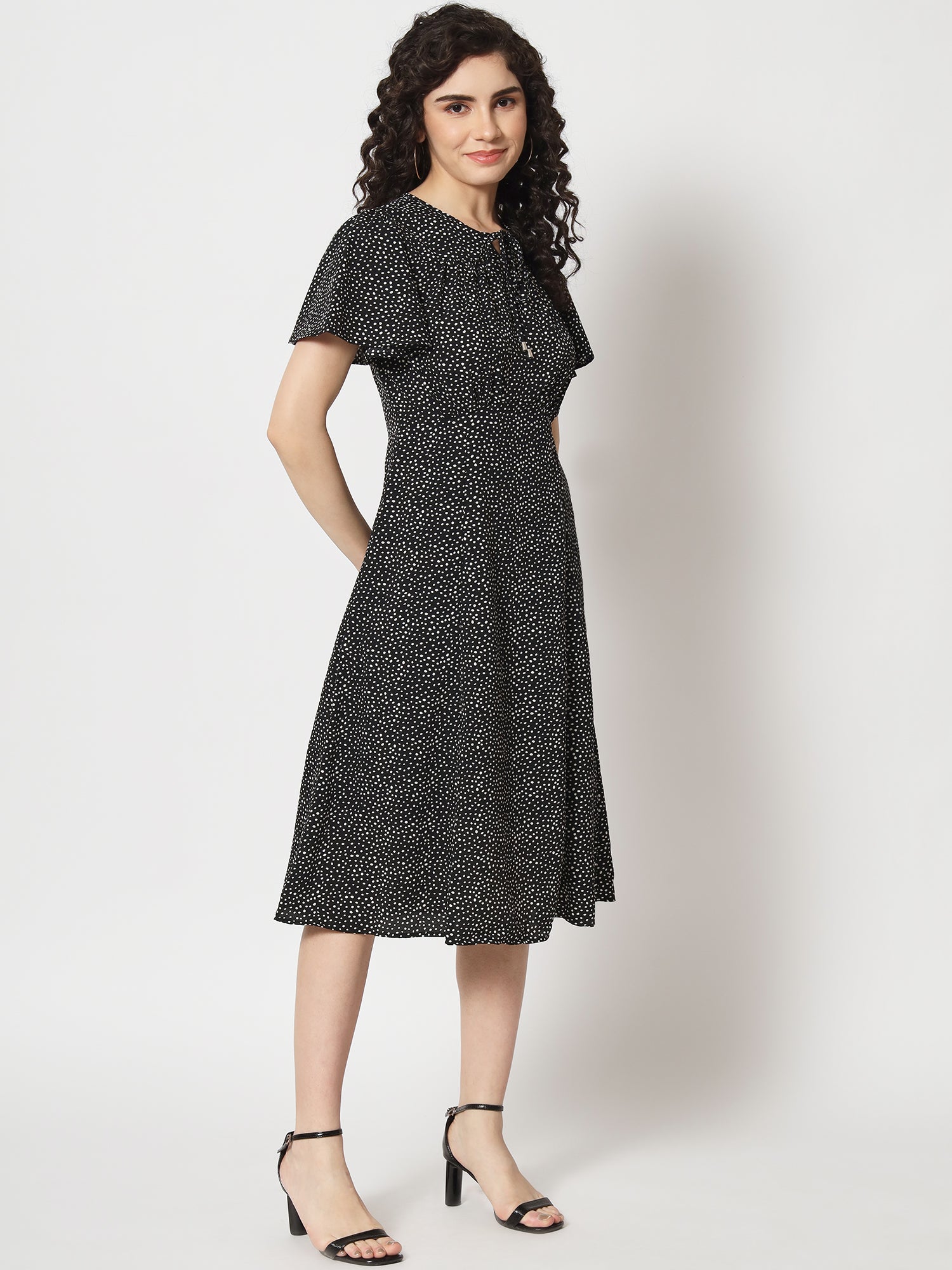 Beatnik Polyester Fitted Printed Shorts Sleeve Women Dresses Beatnik India