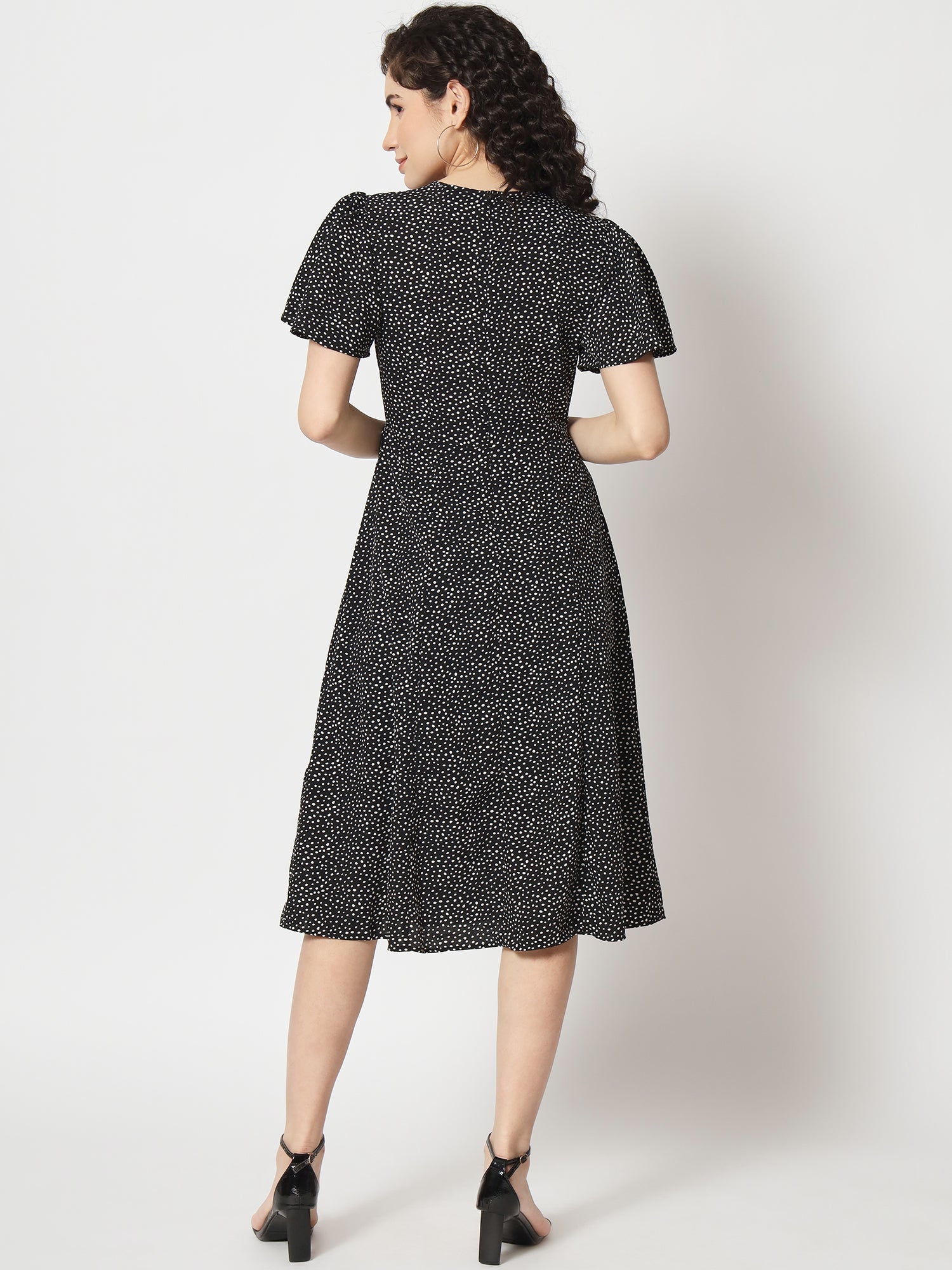 Beatnik Polyester Fitted Printed Shorts Sleeve Women Dresses Beatnik India