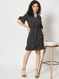 Beatnik Polka Dot Chic V-neck Mid-Length Black Dress Beatnik India