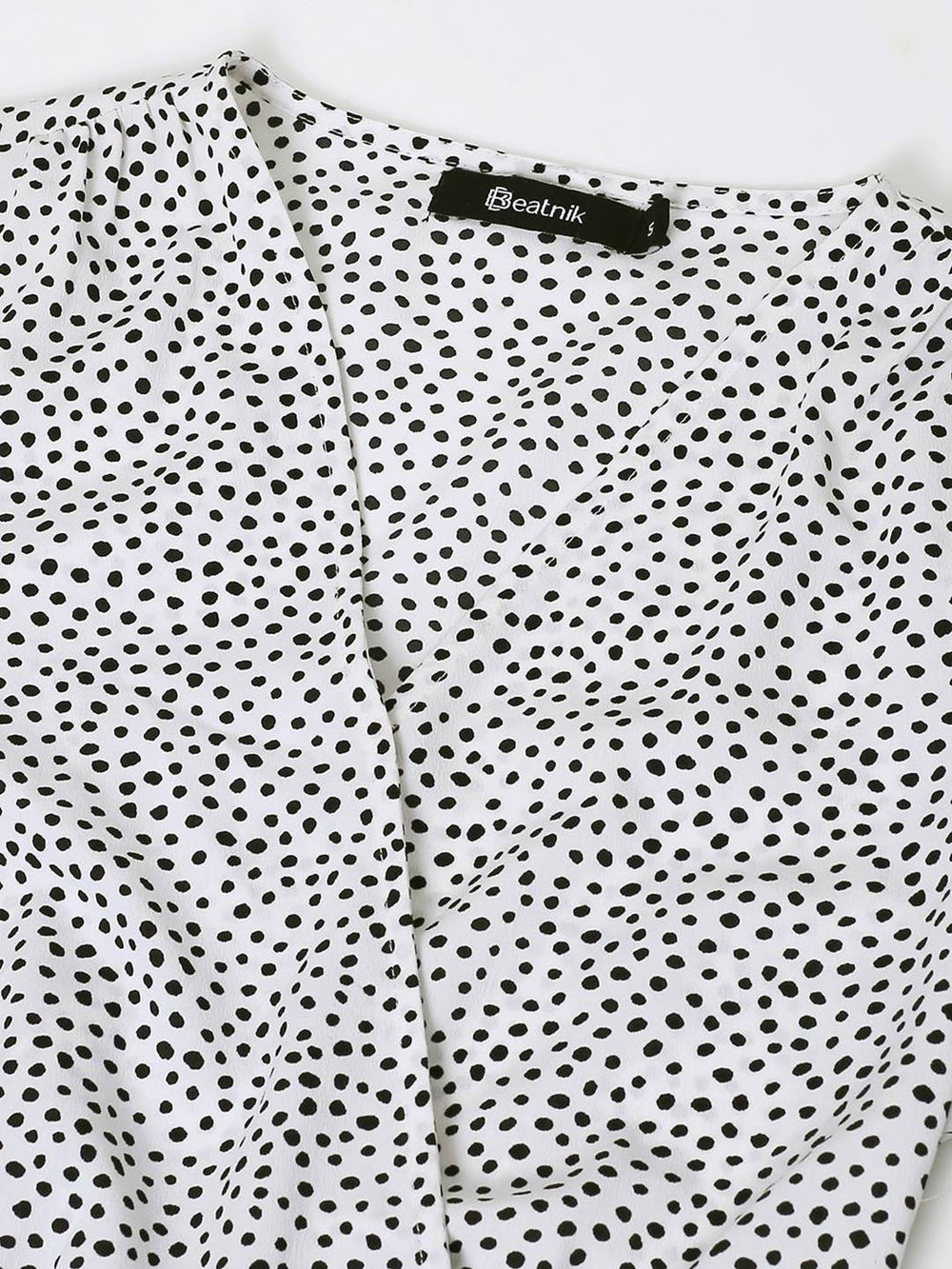 Beatnik Polka Dot Chic V-neck Mid-Length White Dress Beatnik India