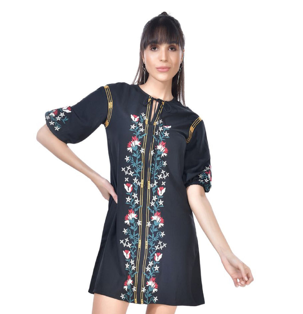 Beatnik Embroidered Casual Wear 3/4th Sleeve A-line Dresses Dresses Beatnik India