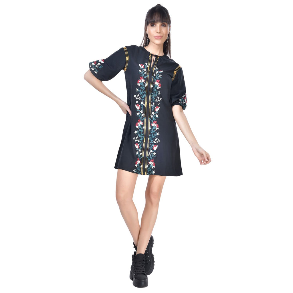 Beatnik Embroidered Casual Wear 3/4th Sleeve A-line Dresses Dresses Beatnik India