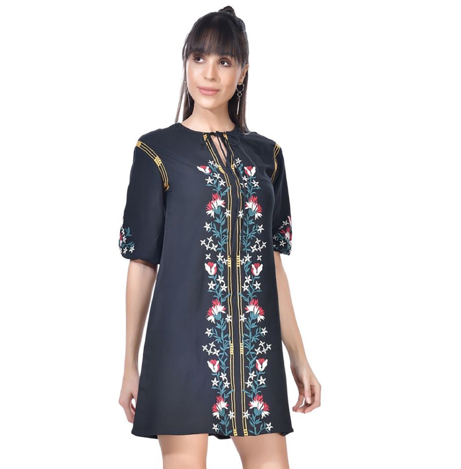 Beatnik Embroidered Casual Wear 3/4th Sleeve A-line Dresses Dresses Beatnik India
