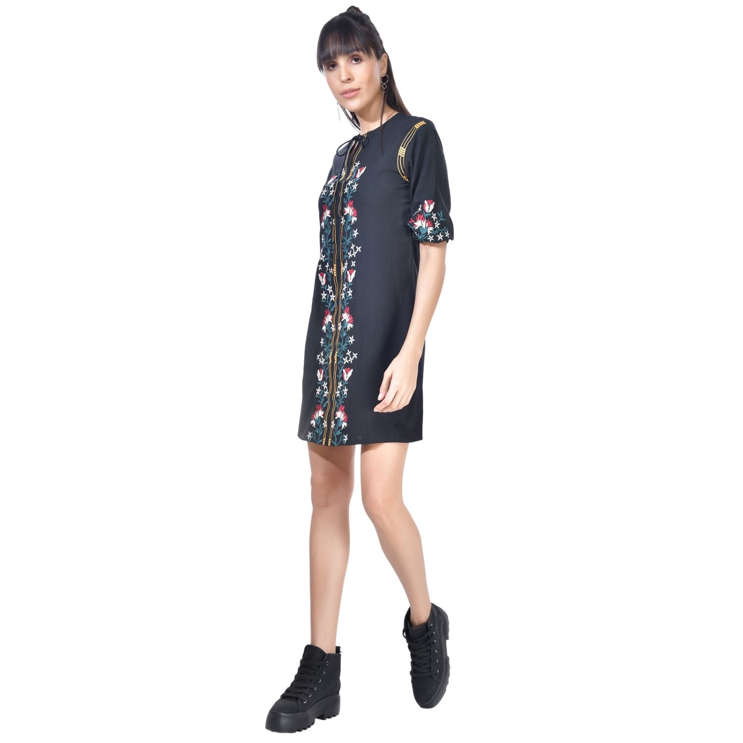 Beatnik Embroidered Casual Wear 3/4th Sleeve A-line Dresses Dresses Beatnik India
