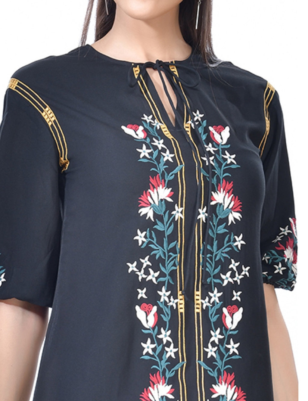Beatnik Embroidered Casual Wear 3/4th Sleeve A-line Dresses Dresses Beatnik India
