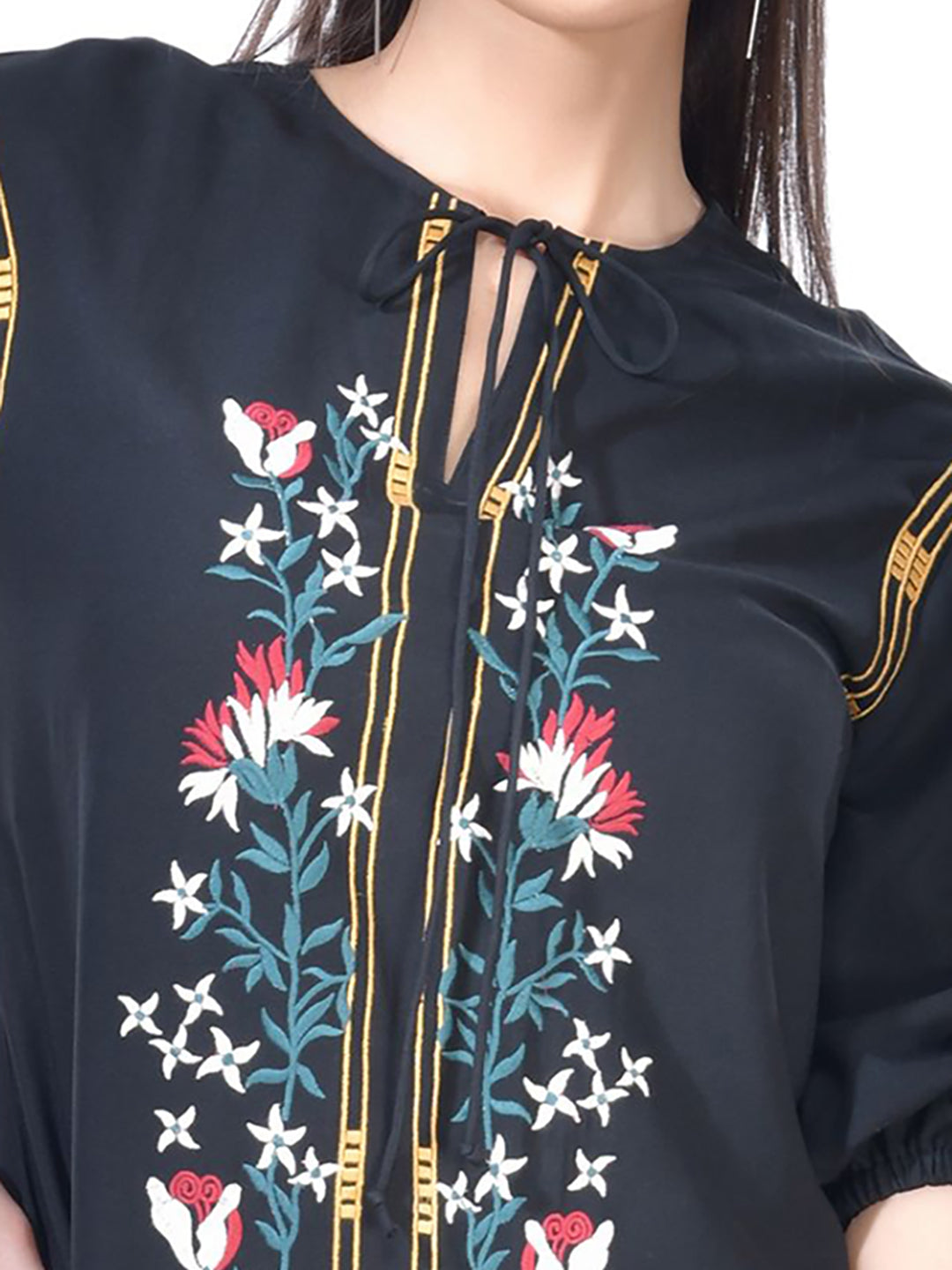 Beatnik Embroidered Casual Wear 3/4th Sleeve A-line Dresses Dresses