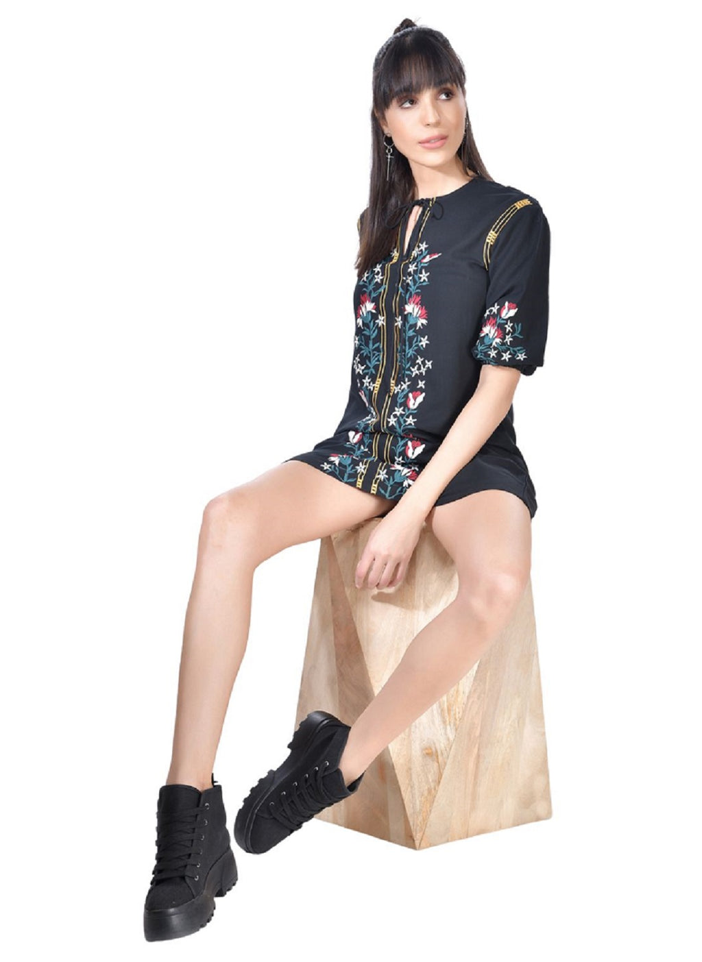 Beatnik Embroidered Casual Wear 3/4th Sleeve A-line Dresses Dresses Beatnik India