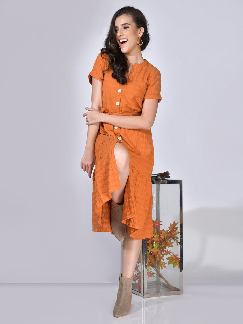 Beatnik Solid Casual Wear Half Sleeve A-line Dresses Beatnik India
