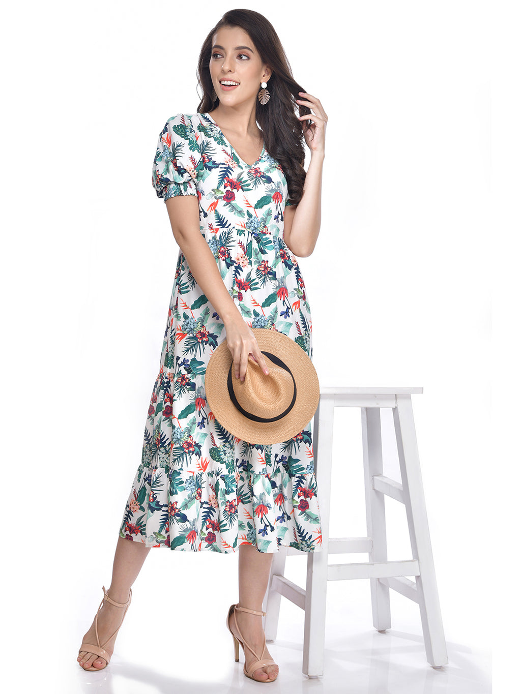 Beatnik Printed Casual Wear Half Sleeve A-line Midi Dresses Beatnik India