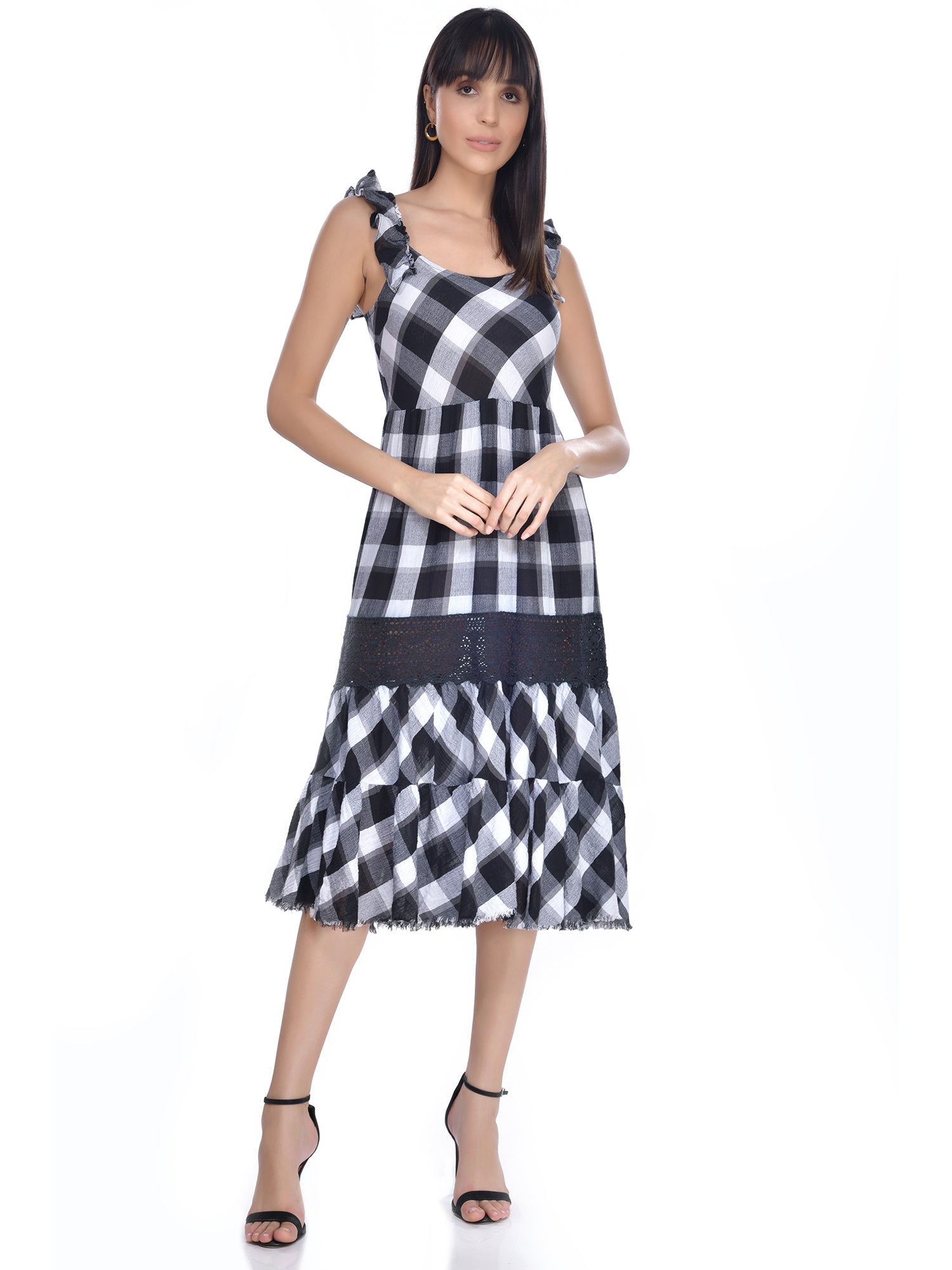 Beatnik Checkered Casual Wear Sleeveless Sheath/Fit n Flare Dresses Beatnik India