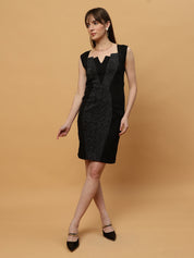Beatnik Formal Wear V-neck Sleeveless Black Bodycon Dress Beatnik India