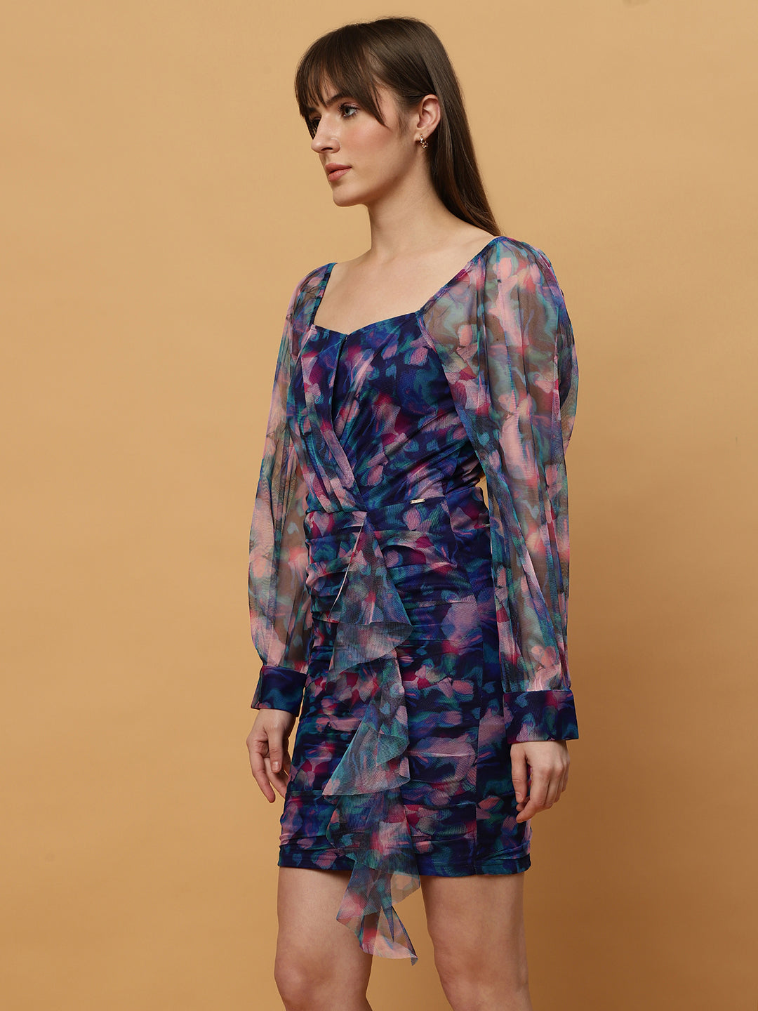 Empire Waist Floral Print Georgette Dress with Puff Sleeve Beatnik India