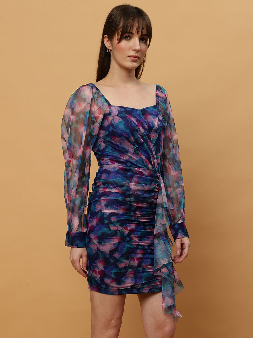 Empire Waist Floral Print Georgette Dress with Puff Sleeve Beatnik India