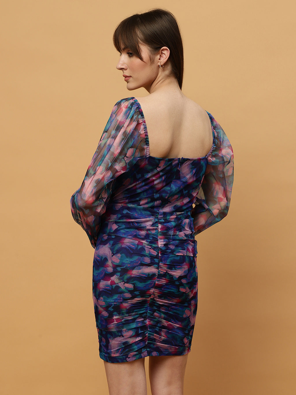 Empire Waist Floral Print Georgette Dress with Puff Sleeve Beatnik India