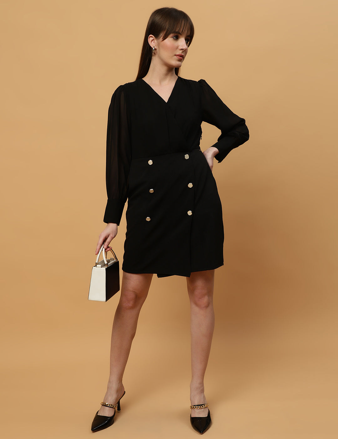 Beatnik V-neck Bishop Sleeves Dres Beatnik India