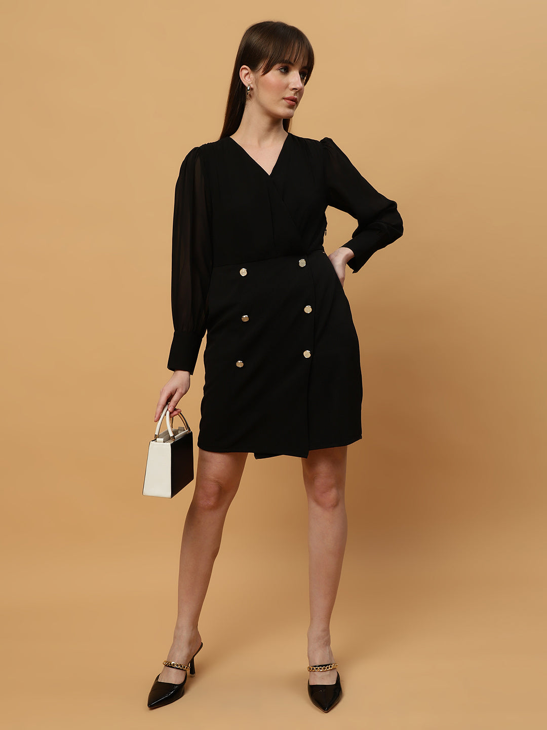 Beatnik V-neck Bishop Sleeves Dres Beatnik India