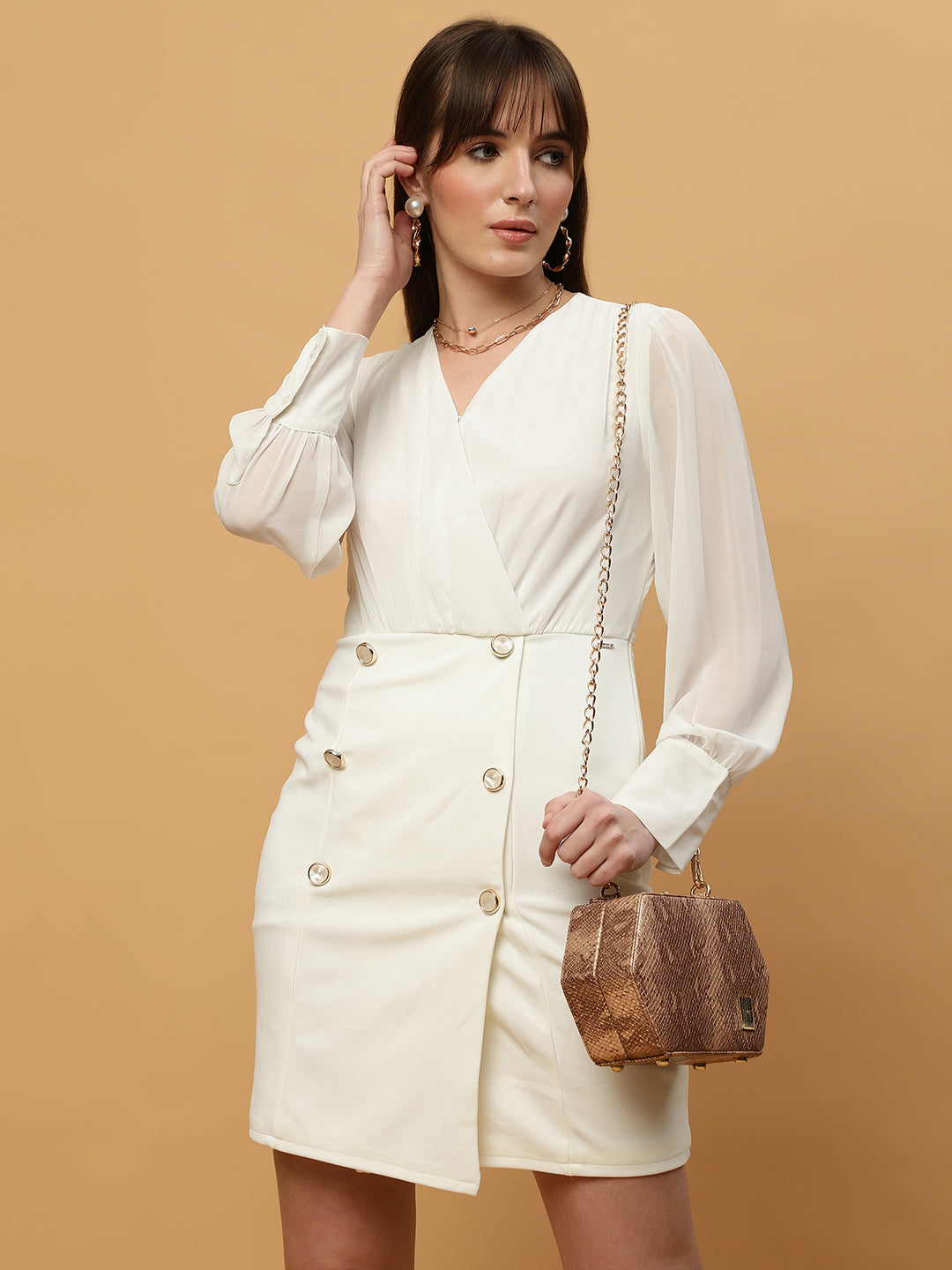 Beatnik V-neck Bishop Sleeves Dres Beatnik India